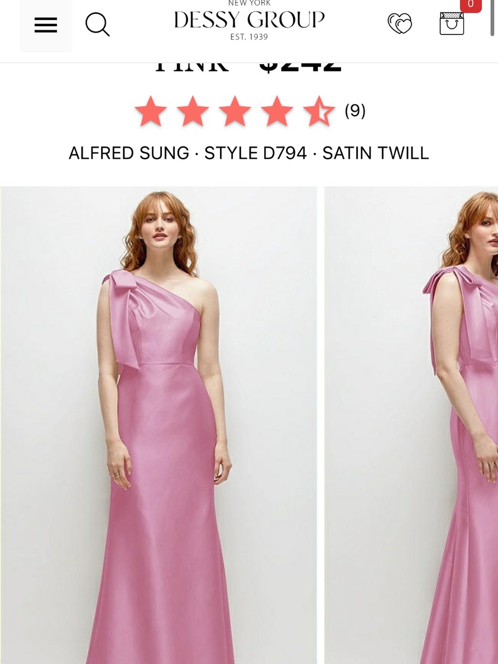 ALFRED SUNG Pink One-Shoulder Satin Gown with Shoulder Bow